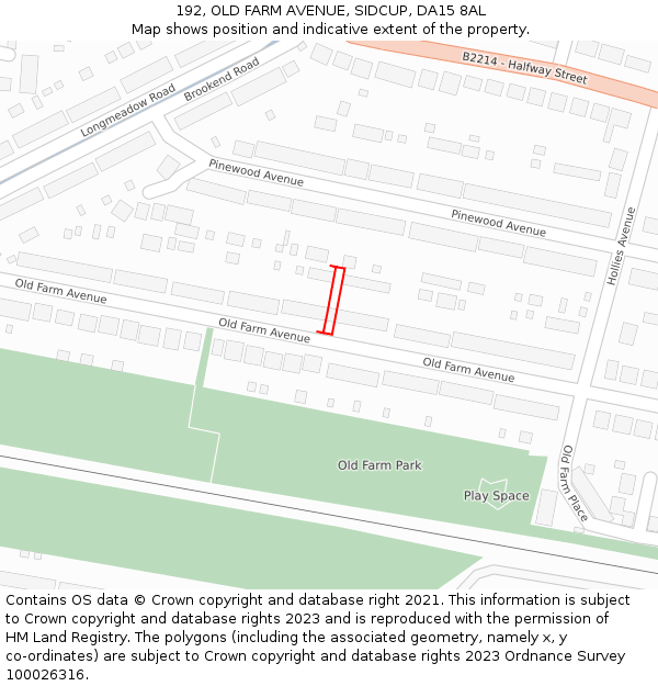 192, OLD FARM AVENUE, SIDCUP, DA15 8AL: Location map and indicative extent of plot