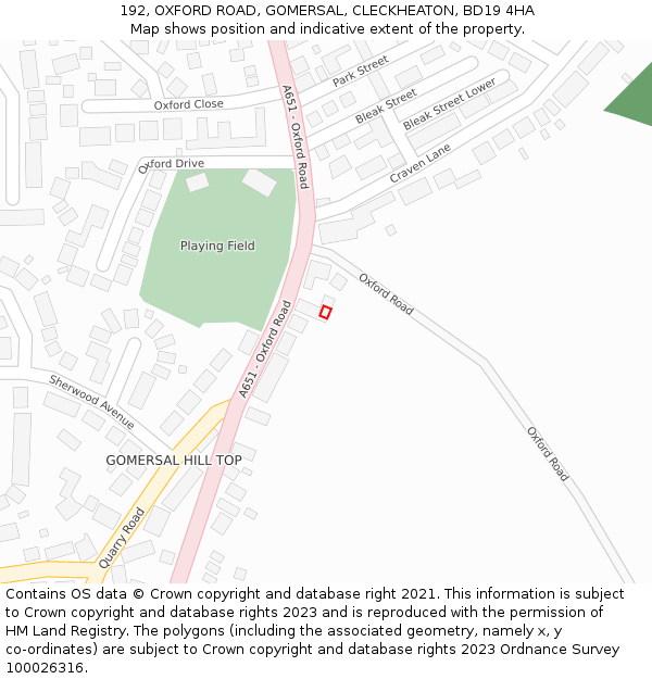 192, OXFORD ROAD, GOMERSAL, CLECKHEATON, BD19 4HA: Location map and indicative extent of plot