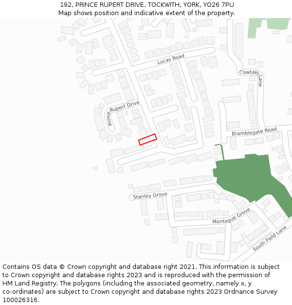 192, PRINCE RUPERT DRIVE, TOCKWITH, YORK, YO26 7PU: Location map and indicative extent of plot