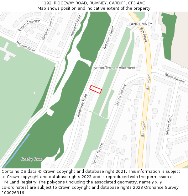 192, RIDGEWAY ROAD, RUMNEY, CARDIFF, CF3 4AG: Location map and indicative extent of plot