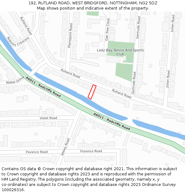 192, RUTLAND ROAD, WEST BRIDGFORD, NOTTINGHAM, NG2 5DZ: Location map and indicative extent of plot