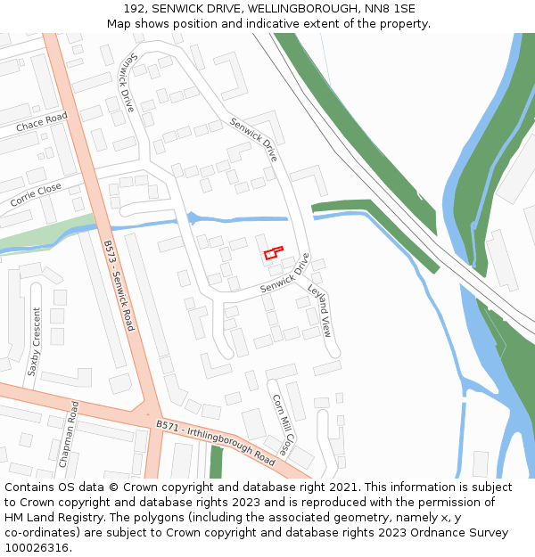 192, SENWICK DRIVE, WELLINGBOROUGH, NN8 1SE: Location map and indicative extent of plot