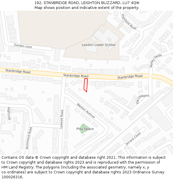 192, STANBRIDGE ROAD, LEIGHTON BUZZARD, LU7 4QW: Location map and indicative extent of plot