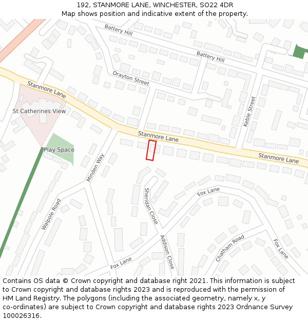 192, STANMORE LANE, WINCHESTER, SO22 4DR: Location map and indicative extent of plot