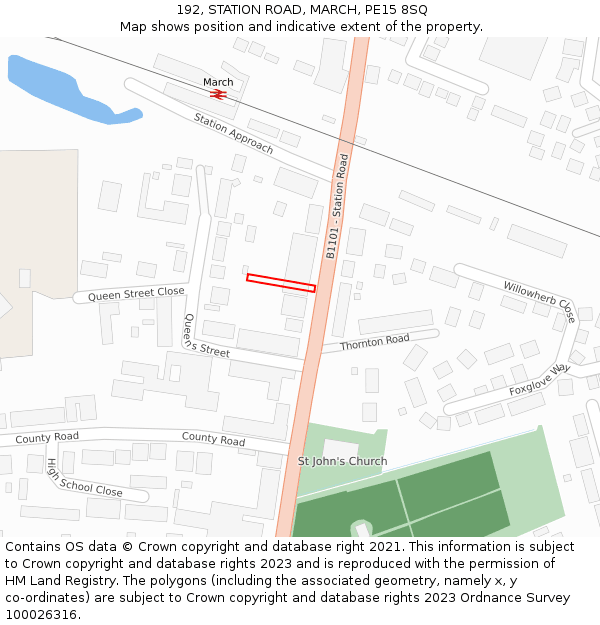 192, STATION ROAD, MARCH, PE15 8SQ: Location map and indicative extent of plot