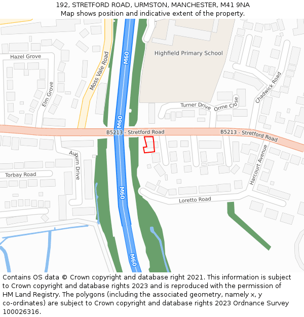 192, STRETFORD ROAD, URMSTON, MANCHESTER, M41 9NA: Location map and indicative extent of plot