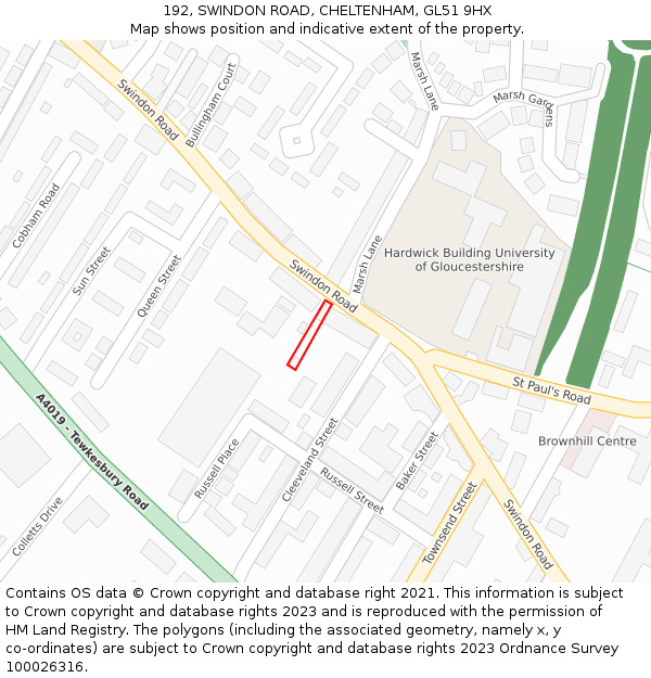 192, SWINDON ROAD, CHELTENHAM, GL51 9HX: Location map and indicative extent of plot