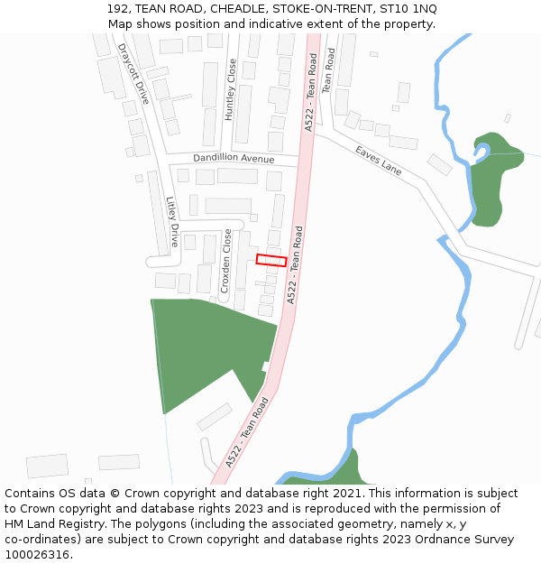 192, TEAN ROAD, CHEADLE, STOKE-ON-TRENT, ST10 1NQ: Location map and indicative extent of plot