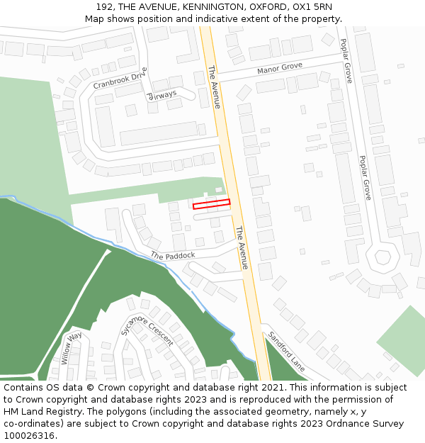 192, THE AVENUE, KENNINGTON, OXFORD, OX1 5RN: Location map and indicative extent of plot