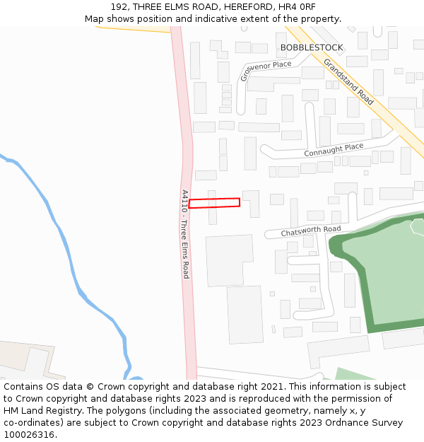 192, THREE ELMS ROAD, HEREFORD, HR4 0RF: Location map and indicative extent of plot