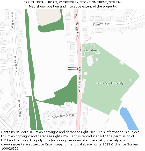 192, TUNSTALL ROAD, KNYPERSLEY, STOKE-ON-TRENT, ST8 7AH: Location map and indicative extent of plot