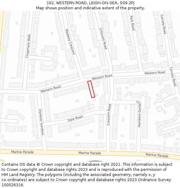 192, WESTERN ROAD, LEIGH-ON-SEA, SS9 2PJ: Location map and indicative extent of plot