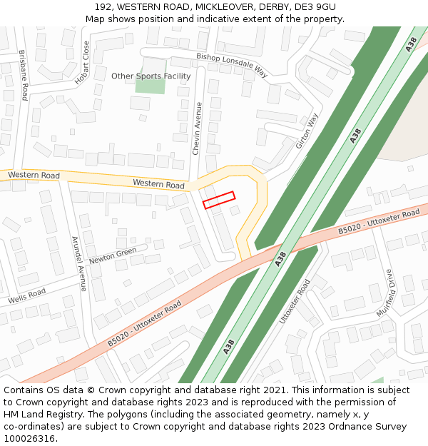 192, WESTERN ROAD, MICKLEOVER, DERBY, DE3 9GU: Location map and indicative extent of plot