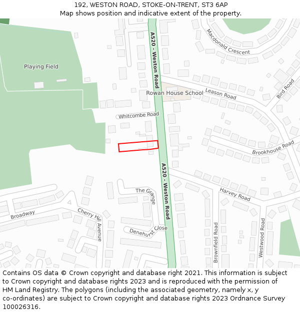 192, WESTON ROAD, STOKE-ON-TRENT, ST3 6AP: Location map and indicative extent of plot