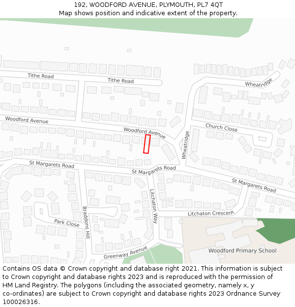 192, WOODFORD AVENUE, PLYMOUTH, PL7 4QT: Location map and indicative extent of plot