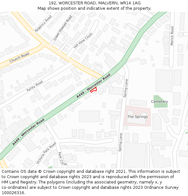 192, WORCESTER ROAD, MALVERN, WR14 1AG: Location map and indicative extent of plot