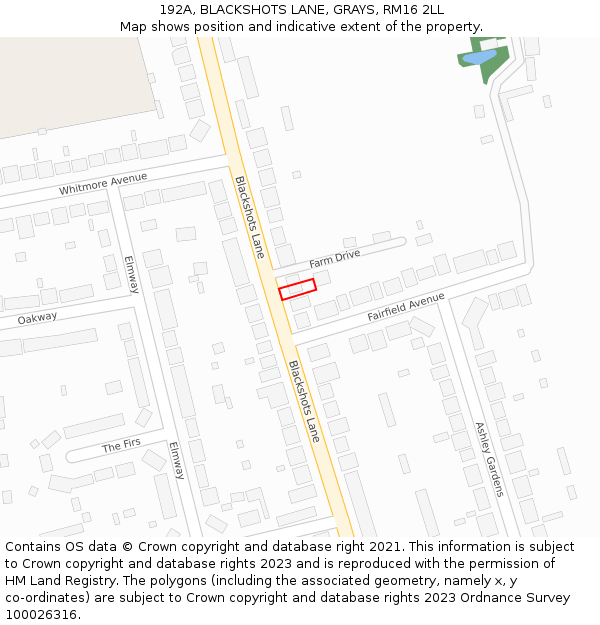 192A, BLACKSHOTS LANE, GRAYS, RM16 2LL: Location map and indicative extent of plot