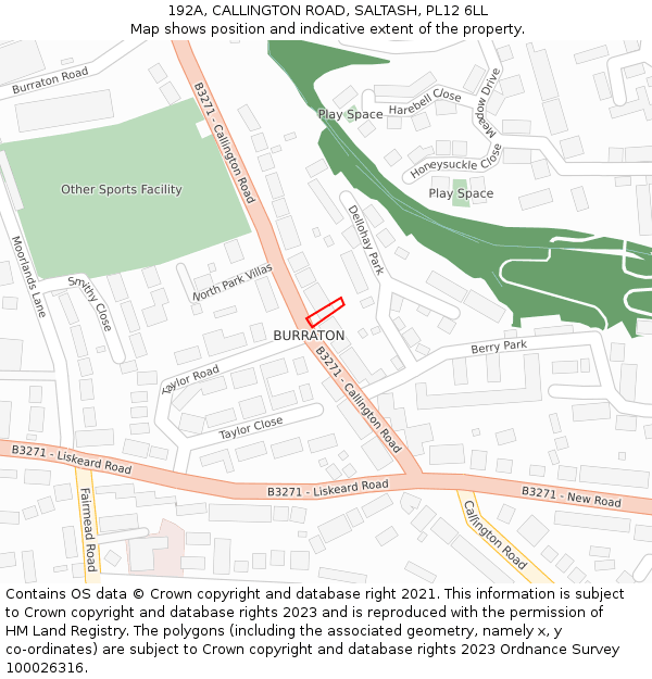 192A, CALLINGTON ROAD, SALTASH, PL12 6LL: Location map and indicative extent of plot