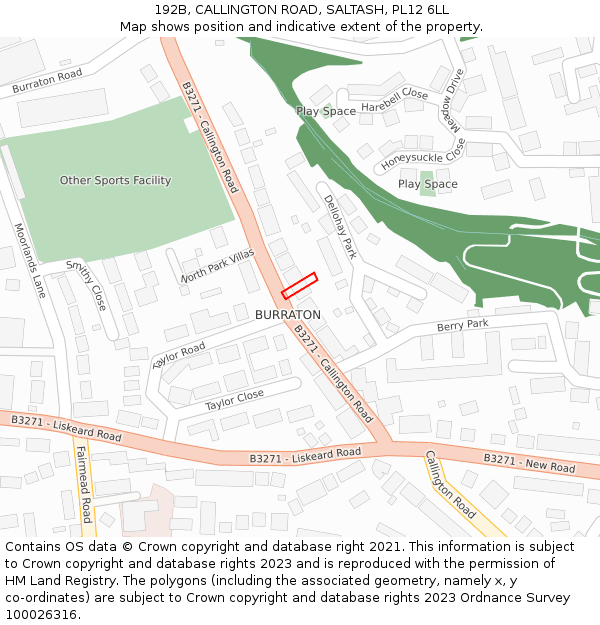 192B, CALLINGTON ROAD, SALTASH, PL12 6LL: Location map and indicative extent of plot