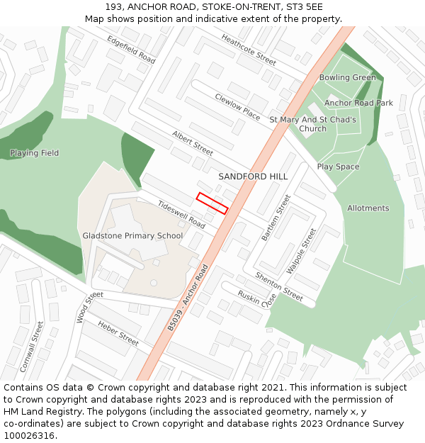 193, ANCHOR ROAD, STOKE-ON-TRENT, ST3 5EE: Location map and indicative extent of plot