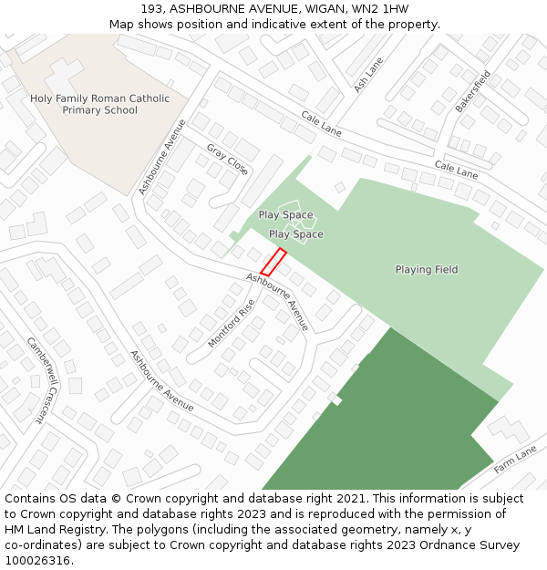 193, ASHBOURNE AVENUE, WIGAN, WN2 1HW: Location map and indicative extent of plot