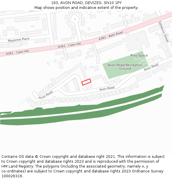 193, AVON ROAD, DEVIZES, SN10 1PY: Location map and indicative extent of plot