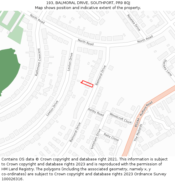 193, BALMORAL DRIVE, SOUTHPORT, PR9 8QJ: Location map and indicative extent of plot