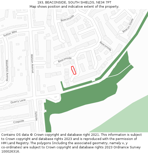 193, BEACONSIDE, SOUTH SHIELDS, NE34 7PT: Location map and indicative extent of plot