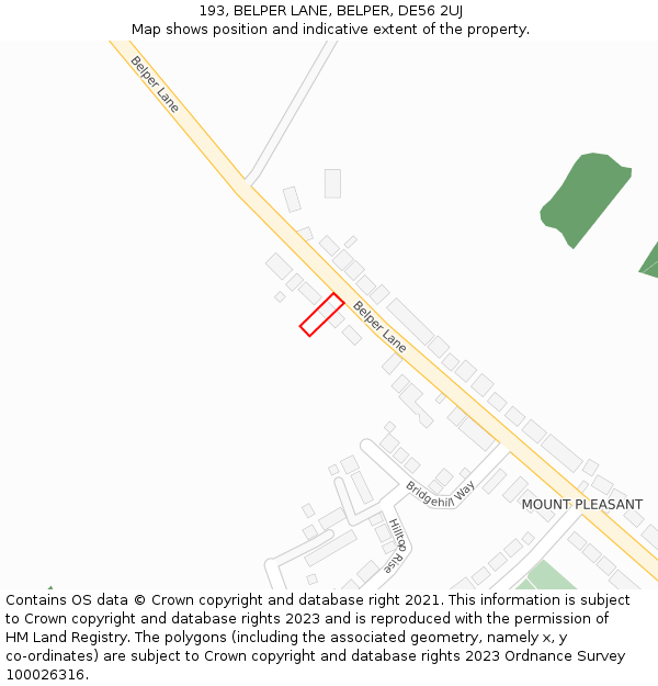 193, BELPER LANE, BELPER, DE56 2UJ: Location map and indicative extent of plot