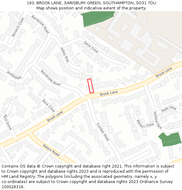 193, BROOK LANE, SARISBURY GREEN, SOUTHAMPTON, SO31 7DU: Location map and indicative extent of plot