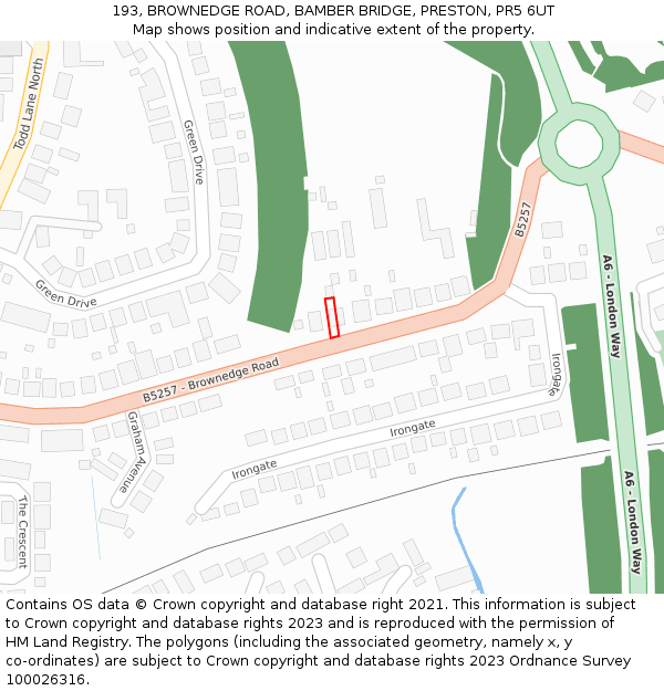 193, BROWNEDGE ROAD, BAMBER BRIDGE, PRESTON, PR5 6UT: Location map and indicative extent of plot