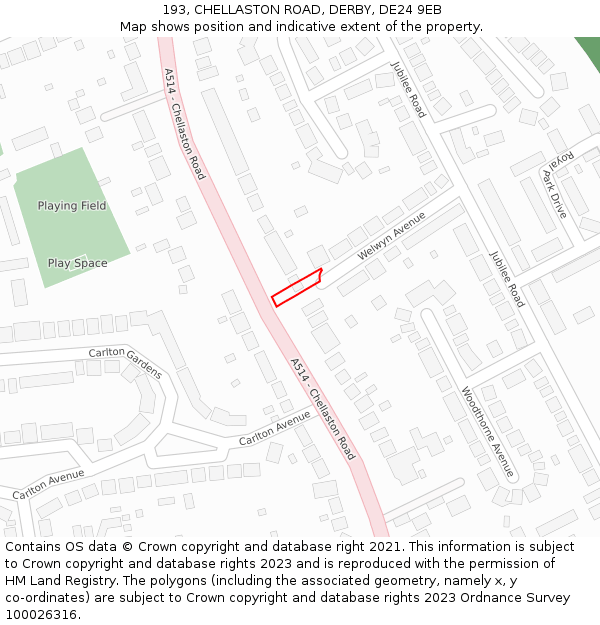 193, CHELLASTON ROAD, DERBY, DE24 9EB: Location map and indicative extent of plot