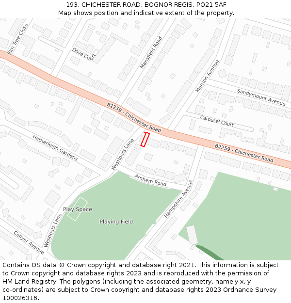 193, CHICHESTER ROAD, BOGNOR REGIS, PO21 5AF: Location map and indicative extent of plot