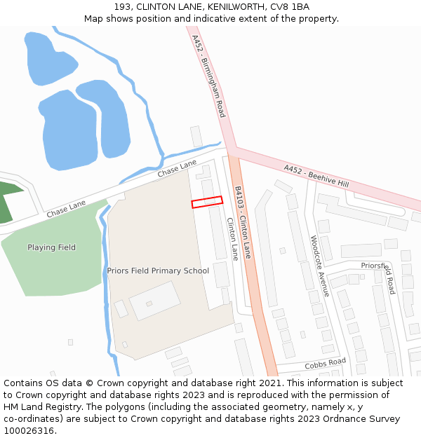 193, CLINTON LANE, KENILWORTH, CV8 1BA: Location map and indicative extent of plot