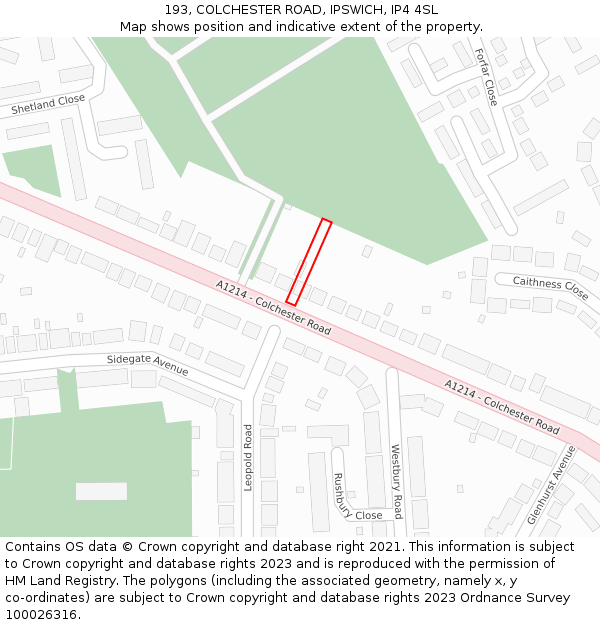 193, COLCHESTER ROAD, IPSWICH, IP4 4SL: Location map and indicative extent of plot