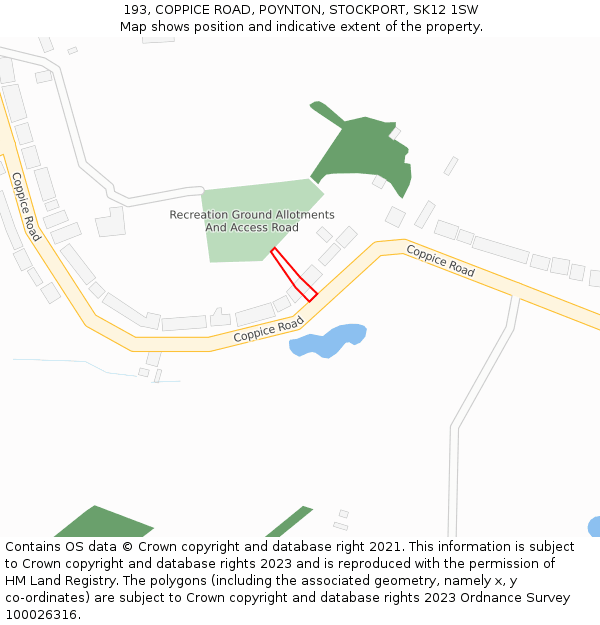 193, COPPICE ROAD, POYNTON, STOCKPORT, SK12 1SW: Location map and indicative extent of plot