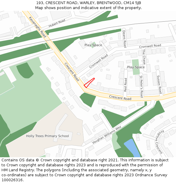 193, CRESCENT ROAD, WARLEY, BRENTWOOD, CM14 5JB: Location map and indicative extent of plot