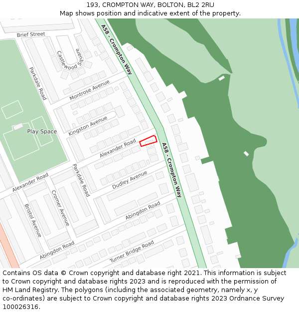 193, CROMPTON WAY, BOLTON, BL2 2RU: Location map and indicative extent of plot