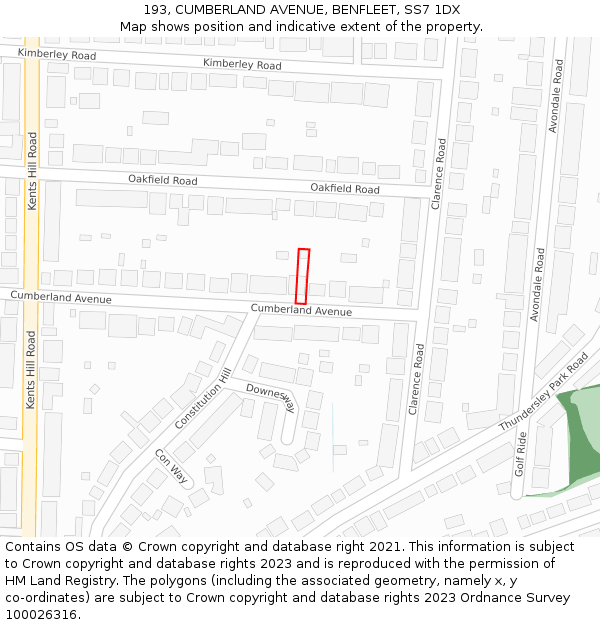 193, CUMBERLAND AVENUE, BENFLEET, SS7 1DX: Location map and indicative extent of plot