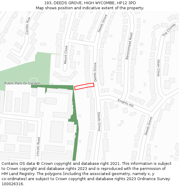 193, DEEDS GROVE, HIGH WYCOMBE, HP12 3PD: Location map and indicative extent of plot