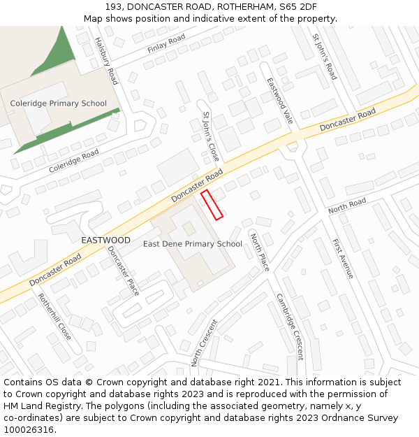 193, DONCASTER ROAD, ROTHERHAM, S65 2DF: Location map and indicative extent of plot