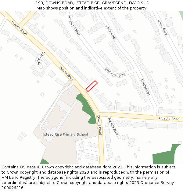 193, DOWNS ROAD, ISTEAD RISE, GRAVESEND, DA13 9HF: Location map and indicative extent of plot