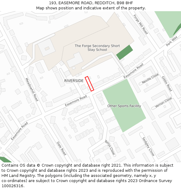 193, EASEMORE ROAD, REDDITCH, B98 8HF: Location map and indicative extent of plot