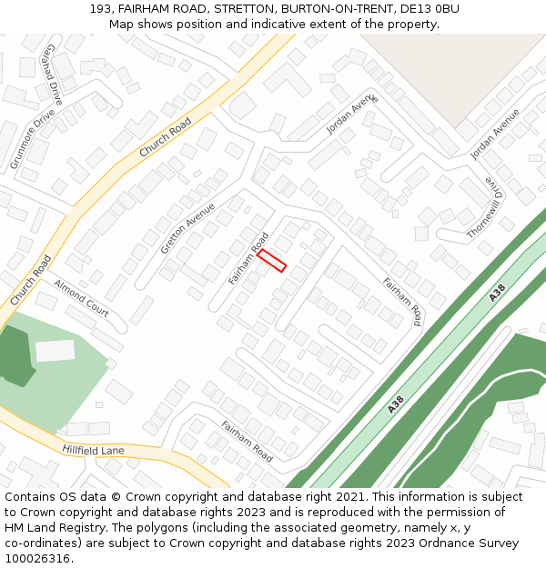 193, FAIRHAM ROAD, STRETTON, BURTON-ON-TRENT, DE13 0BU: Location map and indicative extent of plot