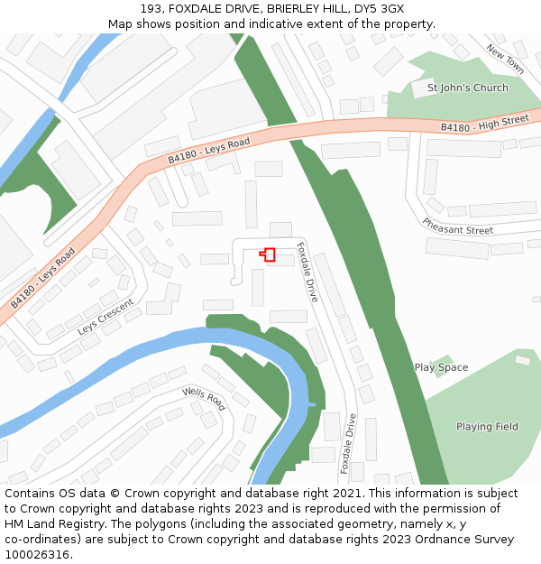 193, FOXDALE DRIVE, BRIERLEY HILL, DY5 3GX: Location map and indicative extent of plot