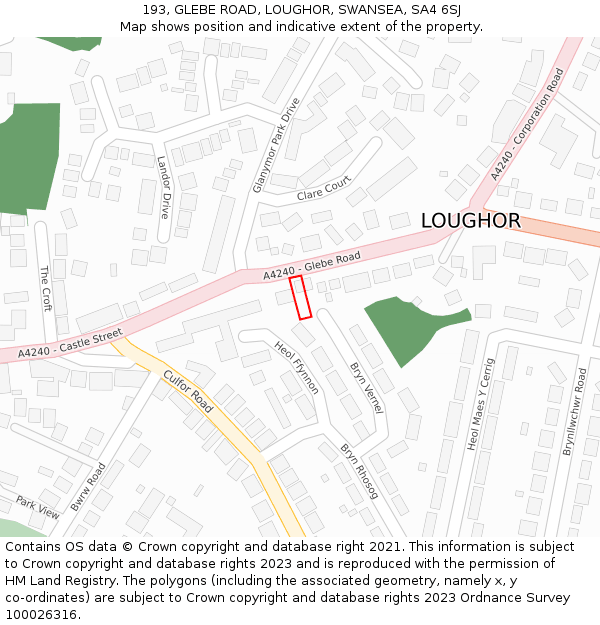 193, GLEBE ROAD, LOUGHOR, SWANSEA, SA4 6SJ: Location map and indicative extent of plot