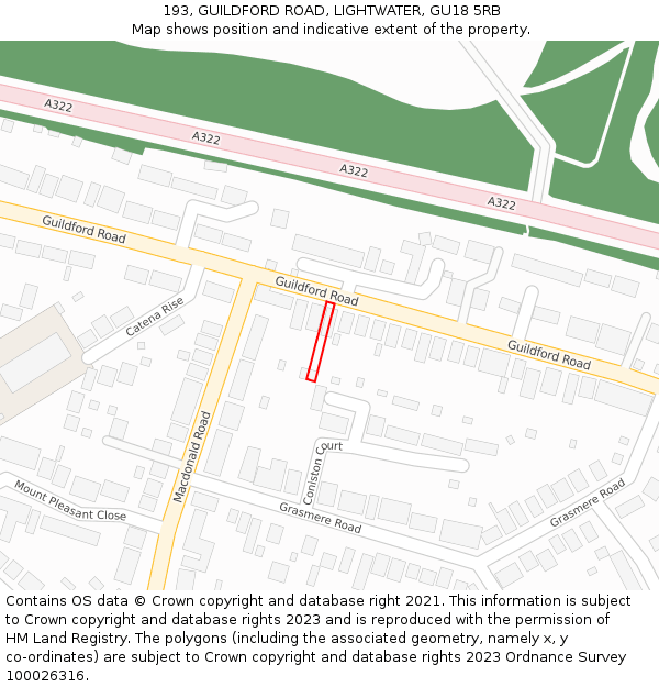 193, GUILDFORD ROAD, LIGHTWATER, GU18 5RB: Location map and indicative extent of plot