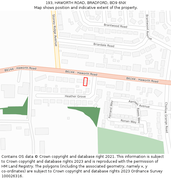 193, HAWORTH ROAD, BRADFORD, BD9 6NX: Location map and indicative extent of plot