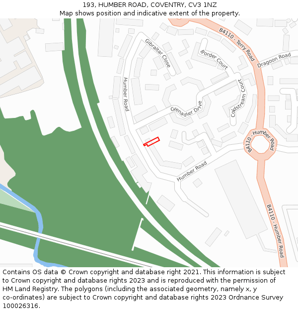 193, HUMBER ROAD, COVENTRY, CV3 1NZ: Location map and indicative extent of plot