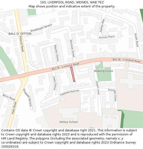 193, LIVERPOOL ROAD, WIDNES, WA8 7EZ: Location map and indicative extent of plot